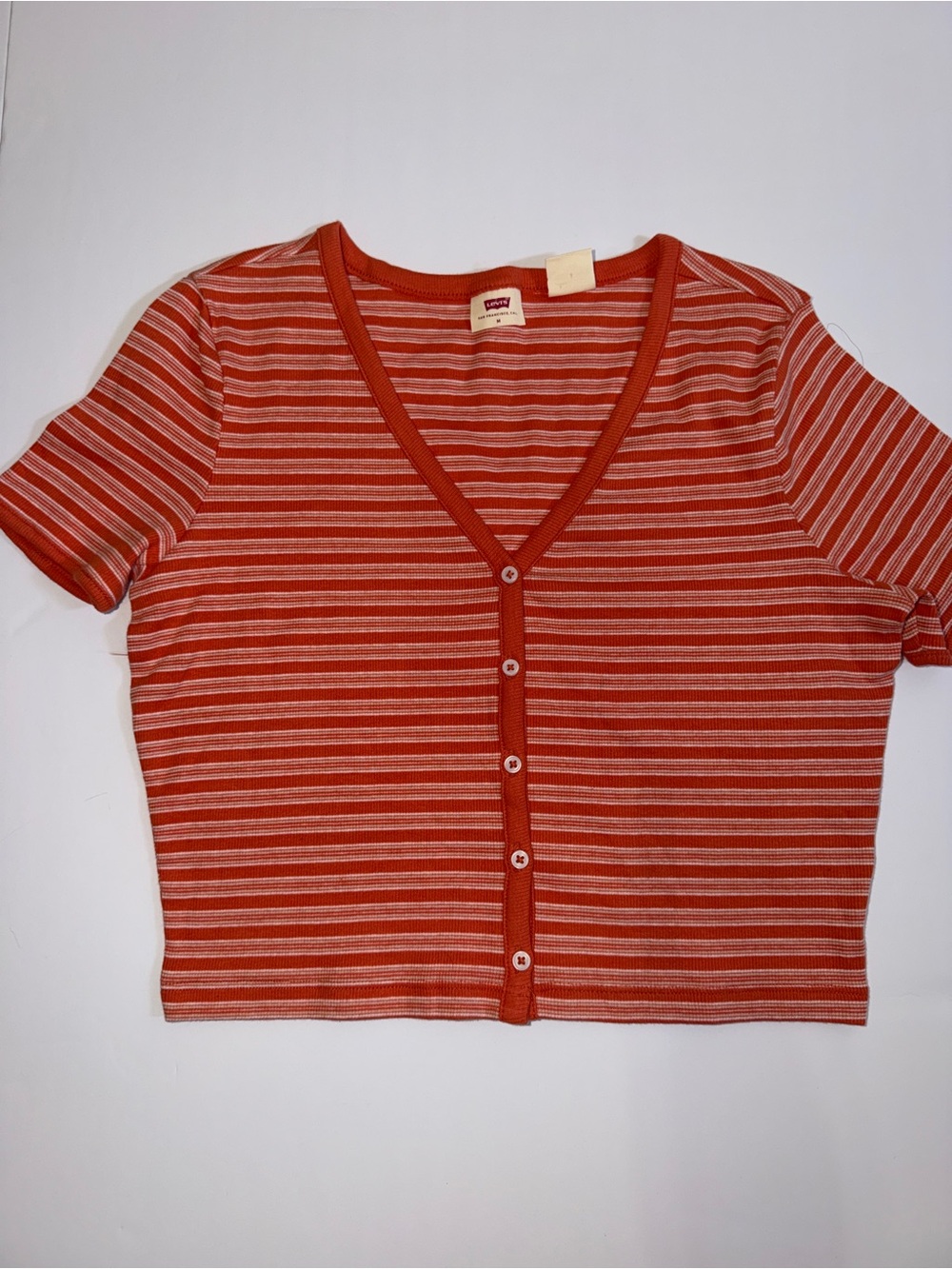 Vintage Levi Striped Red Button-Up Short Sleeve Top